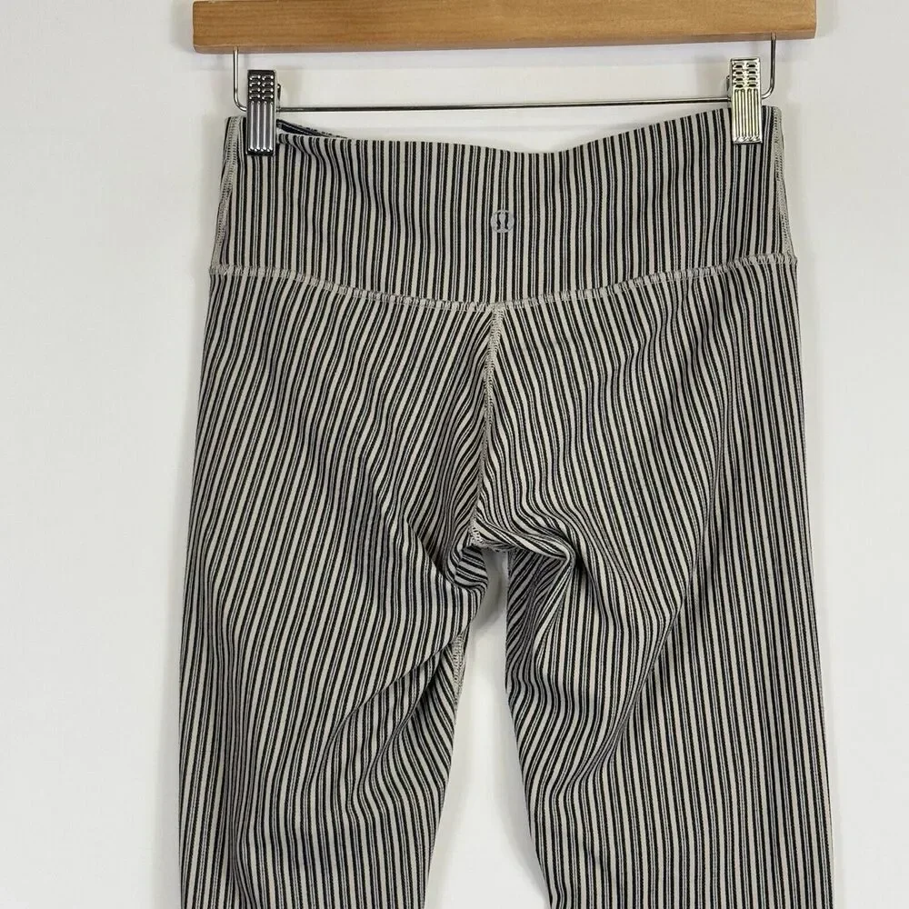 Lululemon Leggings Pants Womens 6 Blue Tan Stripe‎ Compression Active Yoga Gym